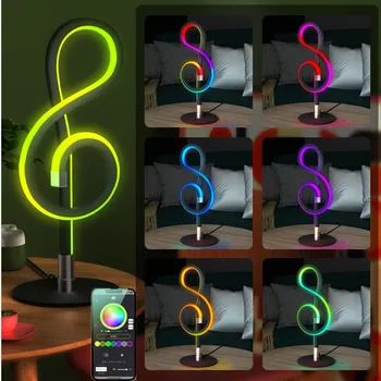 חכם RGB תו מוסיקלי שולחן עבודה בלילה אור שינוי צבע אווירה מנורת שולחן עם אפליקציית שליטה על המיטה משחקים עיצוב חדר